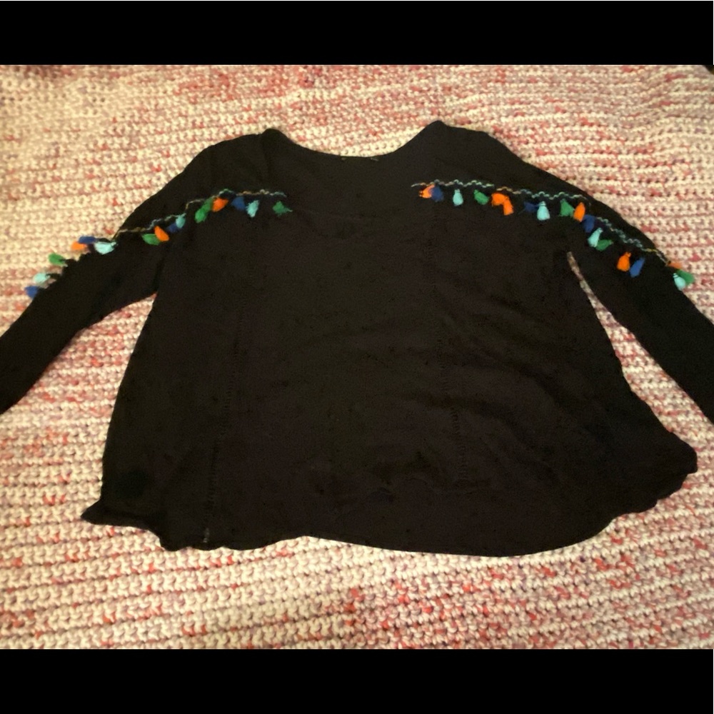 Black Tassel Long Sleeved Shirt